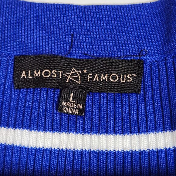 Almost Famous Ribbed Midi Dress Women's Large Cobalt Blue White Stripe Bodycon - Picture 6 of 11